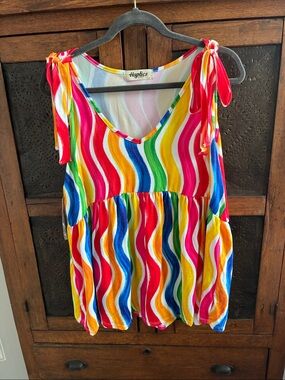 Haptics Rainbow Wave Tie-Shoulder Tank Top - Multicolor